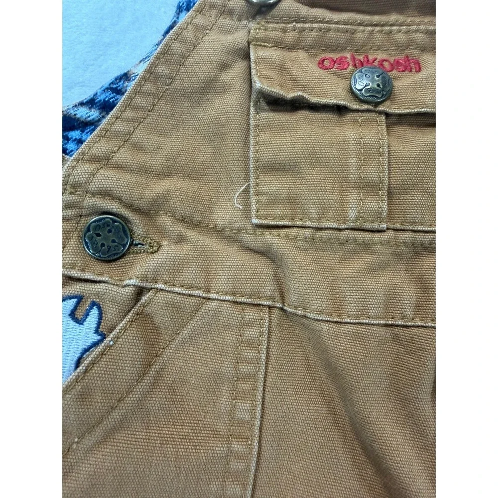 OshKosh Bgosh Brown Canvas Tool Embroidered Flannel Lined Overalls 6-9 Months‎